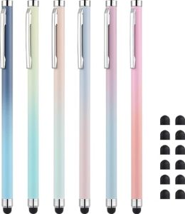 stylus pens for touch screens, linfanc 6 pack stylus pens for ipad high sensitivity and precision capacitive stylus pens for iphone all touch screens devices, extra 12 replacement tips