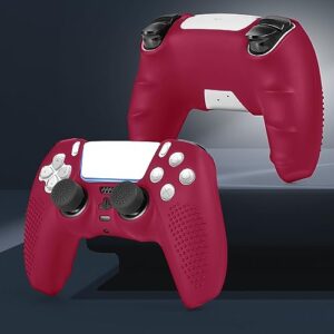 FAMOMI PS5 Controller Skin, Anti-Slip Soft Silicone Protective Cover Case for Playstation 5 Dualsense Controller Grip Accessories, 2 Pack with 8 x Thumb Grip Caps (Cosmic Red)