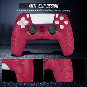 FAMOMI PS5 Controller Skin, Anti-Slip Soft Silicone Protective Cover Case for Playstation 5 Dualsense Controller Grip Accessories, 2 Pack with 8 x Thumb Grip Caps (Cosmic Red)