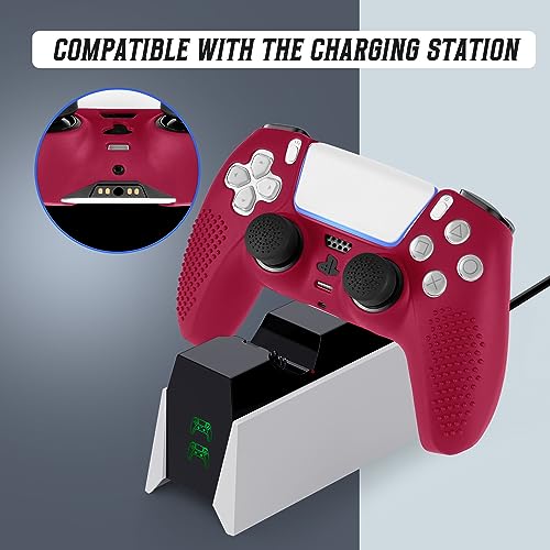 FAMOMI PS5 Controller Skin, Anti-Slip Soft Silicone Protective Cover Case for Playstation 5 Dualsense Controller Grip Accessories, 2 Pack with 8 x Thumb Grip Caps (Cosmic Red)