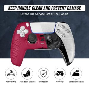 FAMOMI PS5 Controller Skin, Anti-Slip Soft Silicone Protective Cover Case for Playstation 5 Dualsense Controller Grip Accessories, 2 Pack with 8 x Thumb Grip Caps (Cosmic Red)