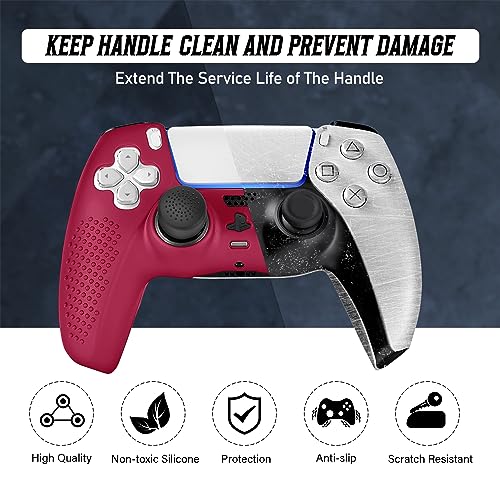 FAMOMI PS5 Controller Skin, Anti-Slip Soft Silicone Protective Cover Case for Playstation 5 Dualsense Controller Grip Accessories, 2 Pack with 8 x Thumb Grip Caps (Cosmic Red)