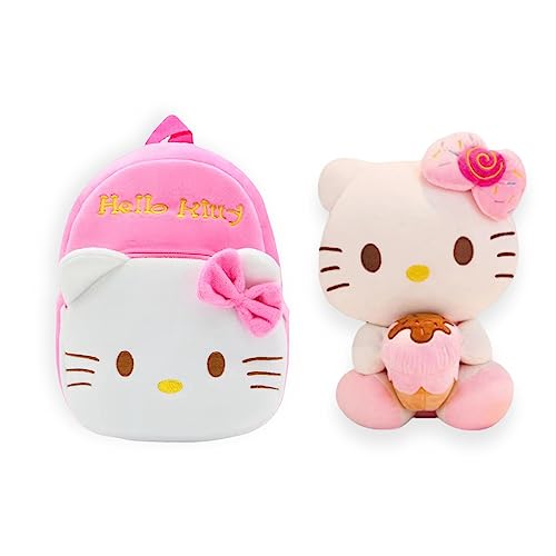 Hoky’s Hut 2pc Cute Mini Plush Backpack & Kawaii Cat Plush Toy & Mini Plush Cartoon Backpack, Kawaii Cartoon Plush (Magenta)