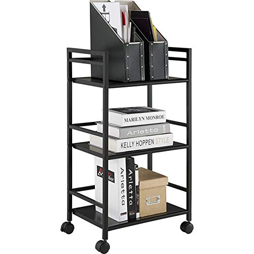 Black Rolling Storage Cart Utility Cart with Wheels Multipurpose Mobile Utility Storage Cart for Living Room Bathroom Kitchen Office Carts & Stands Utility Carts 60 x 32 x 75cm (L x W x H)