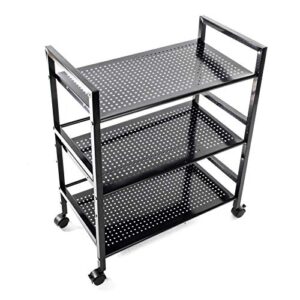 Black Rolling Storage Cart Utility Cart with Wheels Multipurpose Mobile Utility Storage Cart for Living Room Bathroom Kitchen Office Carts & Stands Utility Carts 60 x 32 x 75cm (L x W x H)