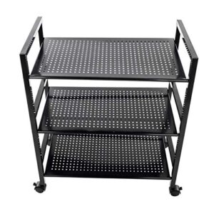 Black Rolling Storage Cart Utility Cart with Wheels Multipurpose Mobile Utility Storage Cart for Living Room Bathroom Kitchen Office Carts & Stands Utility Carts 60 x 32 x 75cm (L x W x H)