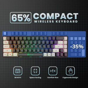 GEODMAER 65% Wireless Gaming Keyboard, Rechargeable Backlit Gaming Keyboard, Ultra-Compact Mini Mechanical Feel Anti-ghosting Keyboard for PC Laptop PS5 PS4 Xbox One Mac Gamer (Black-White)