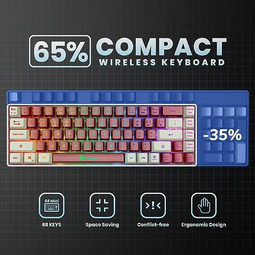 GEODMAER 65% Wireless Gaming Keyboard, Rechargeable Backlit Gaming Keyboard, Ultra-Compact Mini Mechanical Feel Anti-ghosting Keyboard for PC Laptop PS5 PS4 Xbox One Mac Gamer (Red-White)