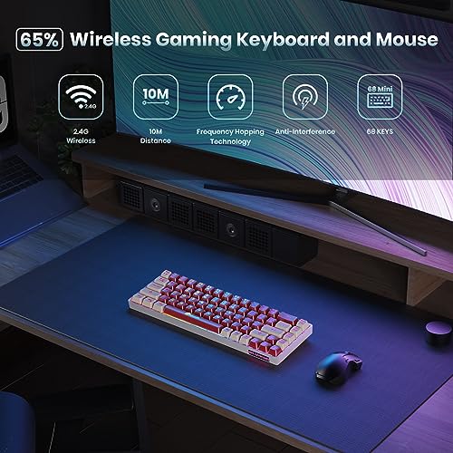 GEODMAER 65% Wireless Gaming Keyboard, Rechargeable Backlit Gaming Keyboard, Ultra-Compact Mini Mechanical Feel Anti-ghosting Keyboard for PC Laptop PS5 PS4 Xbox One Mac Gamer (Red-White)