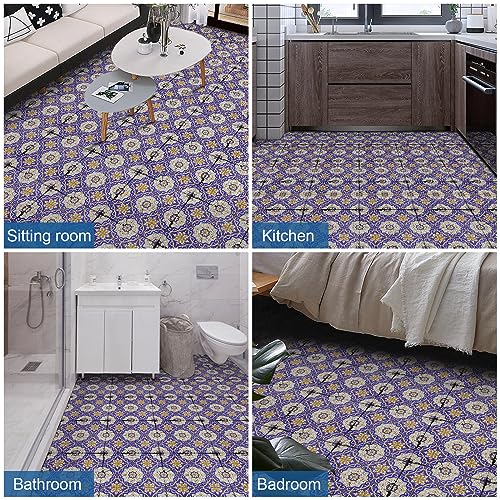 Poipi Peel and Stick Tile Waterproof for Bathroom, Vinyl Flooring Easy to Clean for Kitchen, Self Adhesive Floor Tile for Room Decor Bedroom (Blue, 10 Pieces)