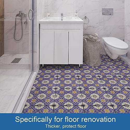 Poipi Peel and Stick Tile Waterproof for Bathroom, Vinyl Flooring Easy to Clean for Kitchen, Self Adhesive Floor Tile for Room Decor Bedroom (Blue, 10 Pieces)