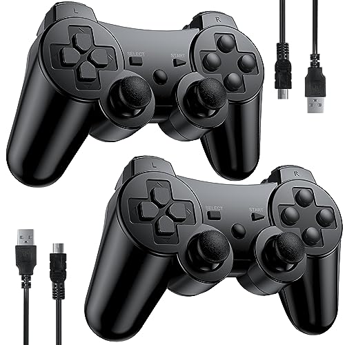 Zexrow 2 Pack Wireless Controller for PS3, Remote for PS3,Compatible for PS3/PS3 Pro,Double Shock Bluetooth, Rechargeable, Motion Sensor,360° Analog Joysticks