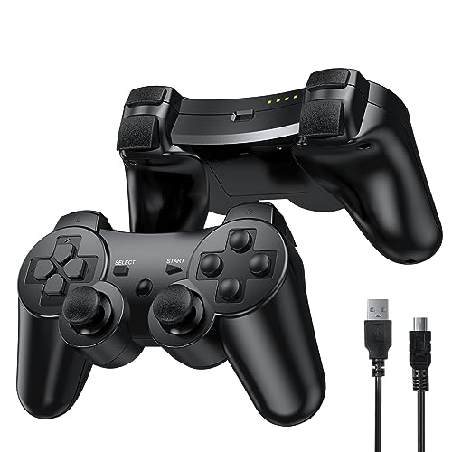 Zexrow 2 Pack Wireless Controller for PS3, Remote for PS3,Compatible for PS3/PS3 Pro,Double Shock Bluetooth, Rechargeable, Motion Sensor,360° Analog Joysticks