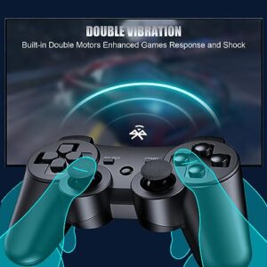 Zexrow 2 Pack Wireless Controller for PS3, Remote for PS3,Compatible for PS3/PS3 Pro,Double Shock Bluetooth, Rechargeable, Motion Sensor,360° Analog Joysticks