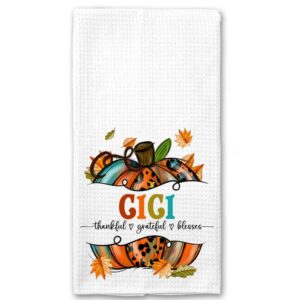 Pumpkin Cici Kitchen Towel - Thanksgiving Towel - Dish Towels - Fall Pumpkin Leopard Dish Towels - Thankful Grateful Blessed Tea Towels - Kitchen Towels Gift For Cici - Decorative Kitchen