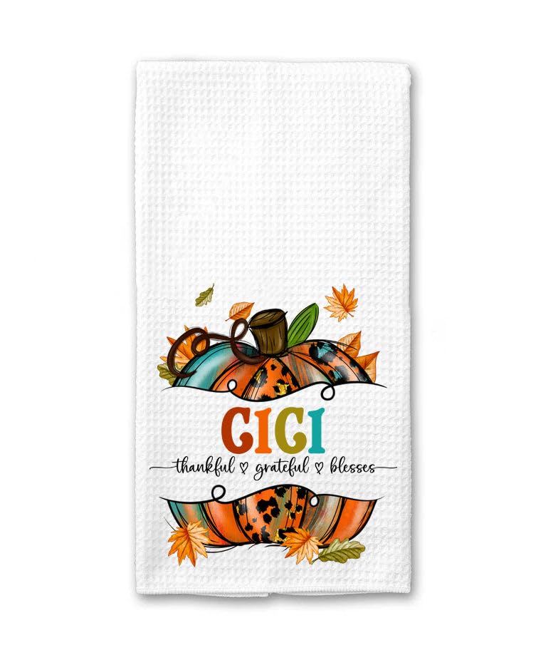 Pumpkin Cici Kitchen Towel - Thanksgiving Towel - Dish Towels - Fall Pumpkin Leopard Dish Towels - Thankful Grateful Blessed Tea Towels - Kitchen Towels Gift For Cici - Decorative Kitchen