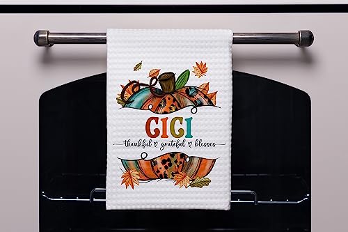 Pumpkin Cici Kitchen Towel - Thanksgiving Towel - Dish Towels - Fall Pumpkin Leopard Dish Towels - Thankful Grateful Blessed Tea Towels - Kitchen Towels Gift For Cici - Decorative Kitchen