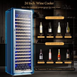 BODEGA 24 Inch Wine Cooler, 176 Bottles Large Capacity Frost Free Wine Fridge with Advanced Cooling Compressor for Red, Rose and Sparkling Wines,Built-in & Freestanding