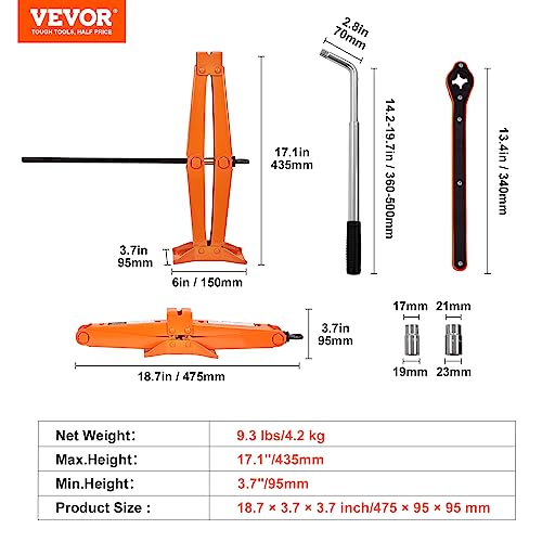 VEVOR Scissor Jack, 2.5 Ton/5512 lbs Scissor Car Jack, 3.7"-17.1" Lifting Range Scissor Lift Jack with Ratcheting Handle and L-Wrench, Portable Tire Jack for Cars Trucks Sedans MPVs