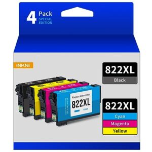 822 822xl ink cartridges remanufactured replacement for epson 822 xl 822xl printer ink for workforce pro wf-3820 wf-4820 wf-4830 wf-4833 wf-4834 (black,cyan,magenta,yellow) 822xl ink cartridges combo