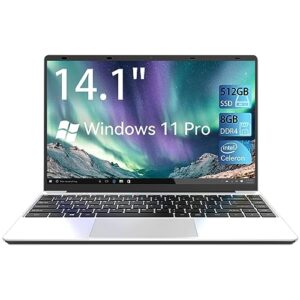 laptop computer intel celeron n4020c 14.1", 8gb ddr4 memory 512gb ssd, windows 11,fhd display for work and entertainment, sliver expandable 1tb ssd,ultra slim, usb3.0, tf card and numeric keypad