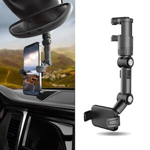 dewkou 1 pc rearview mirror phone holder for car, universal rotating retractable car phone holder, gps holder, anti-shake multifunctional design for most mobile phone and car rearview mirror (black)