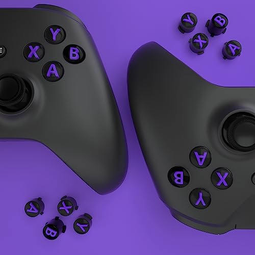 eXtremeRate Replacement Custom ABXY Action Buttons for Xbox Series X & S Controller, Three-Tone Robot Black & Clear with Purple Classic Symbols ABXY Keys for Xbox One S/X Elite V1/V2 Controller