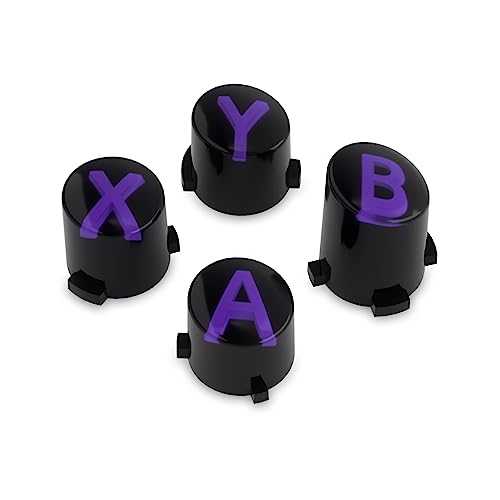 eXtremeRate Replacement Custom ABXY Action Buttons for Xbox Series X & S Controller, Three-Tone Robot Black & Clear with Purple Classic Symbols ABXY Keys for Xbox One S/X Elite V1/V2 Controller