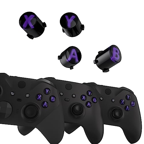 eXtremeRate Replacement Custom ABXY Action Buttons for Xbox Series X & S Controller, Three-Tone Robot Black & Clear with Purple Classic Symbols ABXY Keys for Xbox One S/X Elite V1/V2 Controller