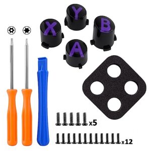 eXtremeRate Replacement Custom ABXY Action Buttons for Xbox Series X & S Controller, Three-Tone Robot Black & Clear with Purple Classic Symbols ABXY Keys for Xbox One S/X Elite V1/V2 Controller