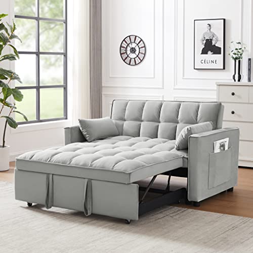 ERYE 3-in-1 Loveseat Futon Sofa Convertible Queen Size Sleeper Couch Bed with Pull Out Sleeper Couch Bed & Reclining Backrest for Living Room Furniture Sets