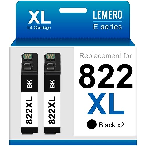 LEMERO 822XL Ink Cartridges Black Remanufactured for Epson 822XL 822 Ink Cartridges Combo Pack for Workforce Pro WF-3820 WF-4830 WF-4820 WF-4833 (2 Black for Epson 822XL Ink Cartridges Black)