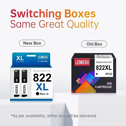 LEMERO 822XL Ink Cartridges Black Remanufactured for Epson 822XL 822 Ink Cartridges Combo Pack for Workforce Pro WF-3820 WF-4830 WF-4820 WF-4833 (2 Black for Epson 822XL Ink Cartridges Black)