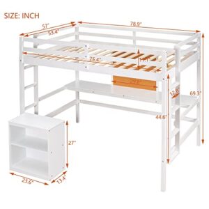 BIADNBZ Full Size Loft Bed with Desk and Writing Board, Wooden LoftBed with Desk & 2 Drawers Cabinet for Kids,White