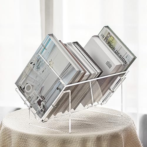 Aizesuro Acrylic Tabletop Bookcase, Bookshelves with Free Move Book Support Rod, Cd/Magazine Storage Desktop Organizer Rack for Home Office, Living Room, Bedroom