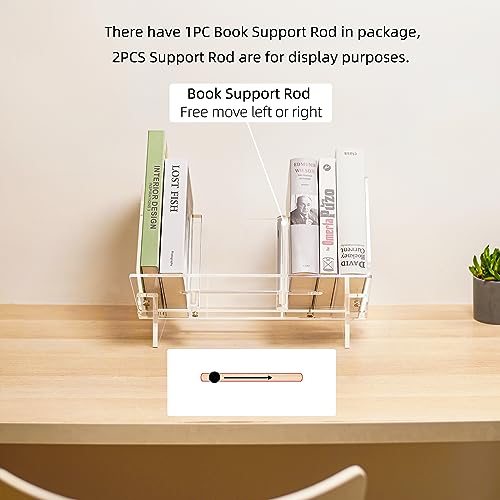 Aizesuro Acrylic Tabletop Bookcase, Bookshelves with Free Move Book Support Rod, Cd/Magazine Storage Desktop Organizer Rack for Home Office, Living Room, Bedroom