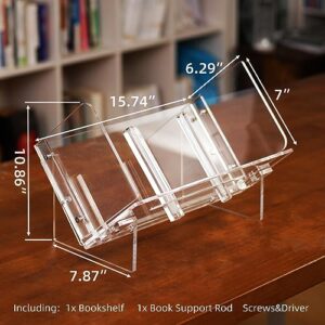 Aizesuro Acrylic Tabletop Bookcase, Bookshelves with Free Move Book Support Rod, Cd/Magazine Storage Desktop Organizer Rack for Home Office, Living Room, Bedroom