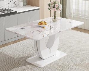 lktart 63'' dining table faux marble white desktop for kitchen dining living room