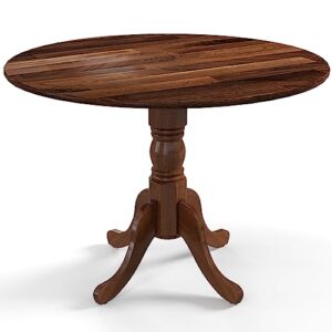 giantex wooden dining table, 40" d x 29" h, pedestal tables w/round tabletop & curved trestle legs, 4-person round dinner table for kitchen, dining room, living room (40" d, walnut)