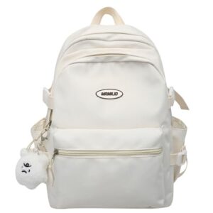 dunbri kawaii backpack with cute plush pendant aesthetic casual travel work backpack 36 to 55l (white)