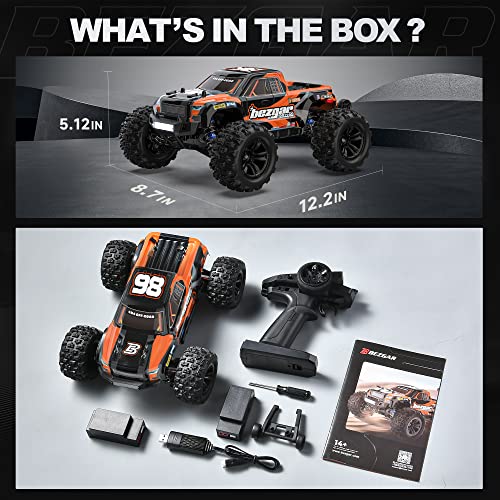 BEZGAR 1:16 Scale High Speed RC Cars | HP161 4X4 Off-Road Electric RC Trucks, Waterproof Hobby Grade Remote Control Cars - All Terrain Toy Truck with Upgrade Chassis Two Batteries for Kid Adults