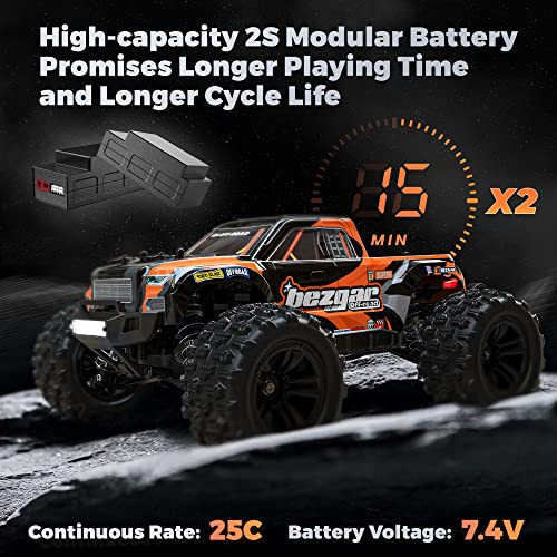 BEZGAR 1:16 Scale High Speed RC Cars | HP161 4X4 Off-Road Electric RC Trucks, Waterproof Hobby Grade Remote Control Cars - All Terrain Toy Truck with Upgrade Chassis Two Batteries for Kid Adults