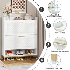 Tribesigns 2 Flip Drawers Shoe Cabinet,Modern Freestanding Tipping Bucket Shoes Storage Organizer Cabinets with Open Shelf for Entryway,Bedroom