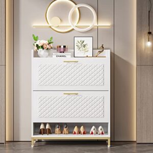 Tribesigns 2 Flip Drawers Shoe Cabinet,Modern Freestanding Tipping Bucket Shoes Storage Organizer Cabinets with Open Shelf for Entryway,Bedroom