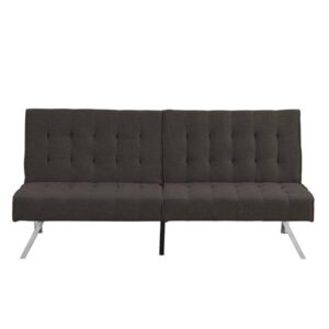 Futon Sofa Bed with Stainless Leg and Wood Frame, Modern Futon Couch Bed Convertible Sleeper Sofa Bed Lounge Chair Single Bed Love Seat, Futon Sofa for Apartments Office Small Spaces, Grey (Black)