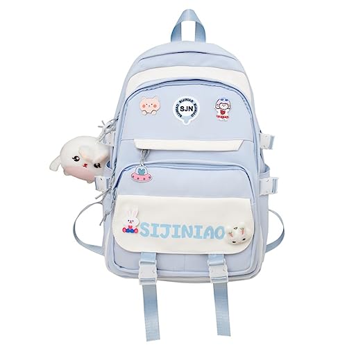 MIFJNF Cute Backpack Kawaii Backpack for School Aesthetic Backpack Kawaii School Supplies Cute Backpacks with Accessories (Blue)