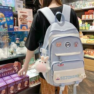 MIFJNF Cute Backpack Kawaii Backpack for School Aesthetic Backpack Kawaii School Supplies Cute Backpacks with Accessories (Blue)