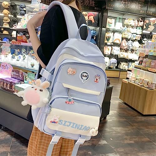 MIFJNF Cute Backpack Kawaii Backpack for School Aesthetic Backpack Kawaii School Supplies Cute Backpacks with Accessories (Blue)