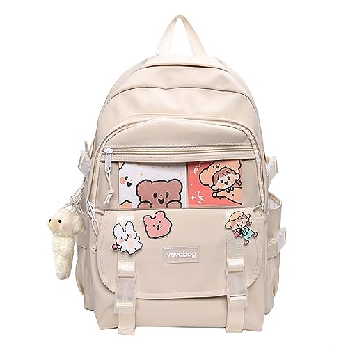 Aiyify Cute Backpack Kawaii Backpack for School Aesthetic Backpack Kawaii School Supplies Cute Backpacks with Accessories (Beige)…