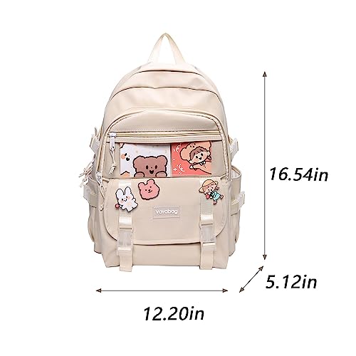 Aiyify Cute Backpack Kawaii Backpack for School Aesthetic Backpack Kawaii School Supplies Cute Backpacks with Accessories (Beige)…